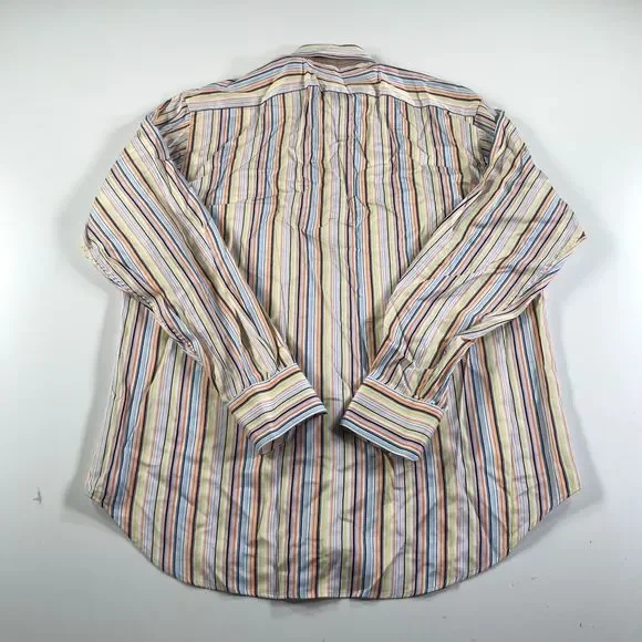 Thomas Dean Shirt Mens M Yellow Blue Orange Striped Long Sleeve Button Down - Picture 5 of 10